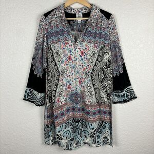 Anthropologie Ivy Jane Floral Boho Mixed Print Womens Tunic Top Large Festival